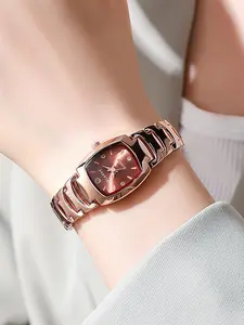 Elegant Small Square Watch, Trendy Women's Quartz Watch, New Rhinestone Ladies' Watch, Single Fold Clasp, Alloy Material, Delicate Rhinestone Pointer
