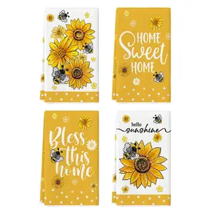 Sunflower Dot Hello Sunshine Summer Kitchen Towels Dish Towels, 16x24 Inch Farmhouse Spring Decoration Cleaning Set of 4