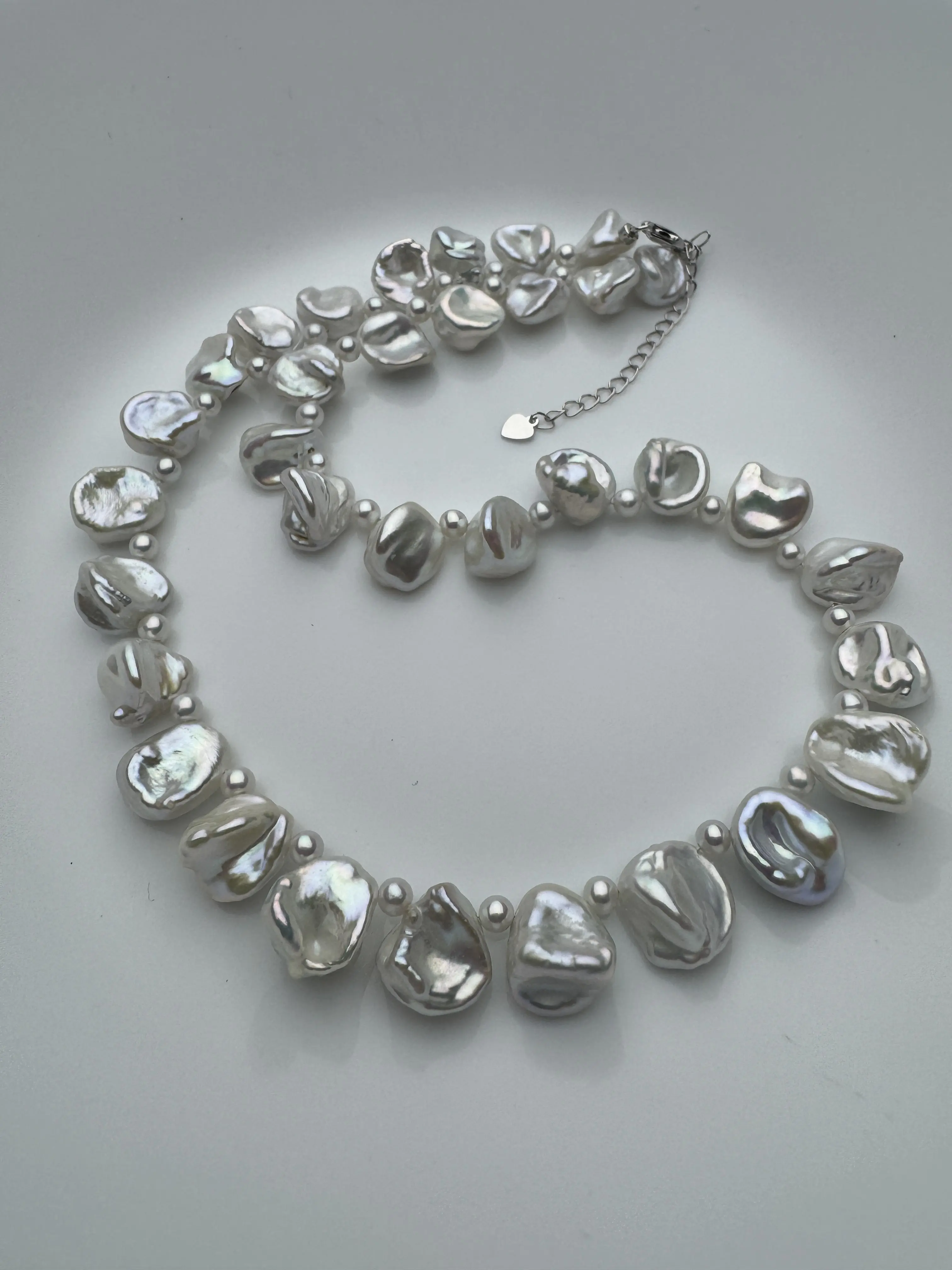 dx0012 Large Petal‑Shaped Baroque Freshwater Pearl 925 Silver Necklace