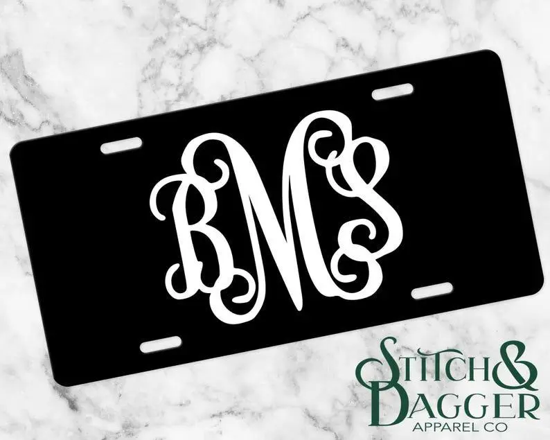 Black Monogram License Plate, Black Name Car Tag, Front Car Tag, Custom License Plate, Personalized License Plate, Monogram Car Tag