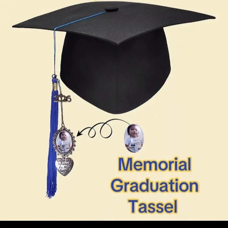 Graduation Cap Charm w/Custom Photo, Stainless Steel Memorial Tassel for Graduation Hat, Graduation Memory Charm, Graduate Cap Accessories