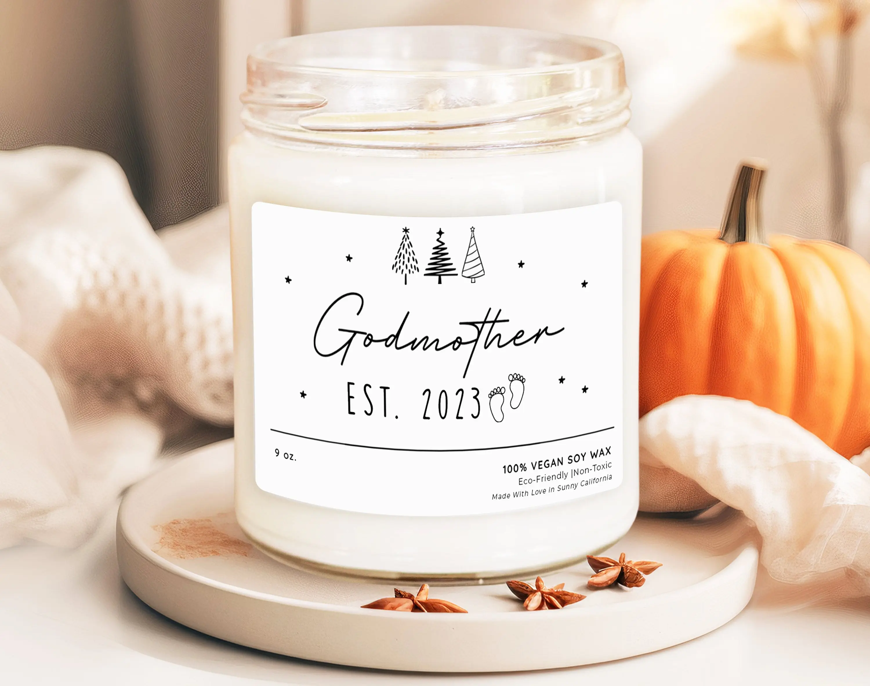 Personalized Godmother Scented Candle, Godmother Est. 2023 Candles, Unique Christmas Gift For Godmother, Christmas Godmother Candle