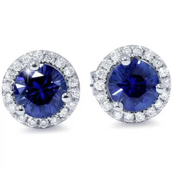 1 ct Blue Sapphire Diamond Halo Studs Earrings 10k White Gold 1 ct Blue Sapphire Diamond Halo Studs Earrings 10k White Gold