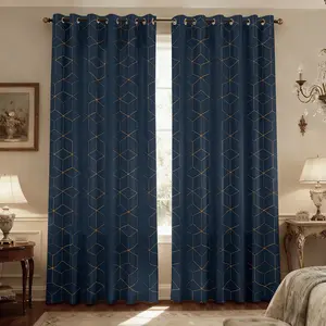 Blackout Curtains, Thermal Insulated Soundproof Grommet Drapes, Wave Line Dots Foil Print,  2 Panels, Machine‑Washable Window Curtains for Bedroom Living Room Nursery,