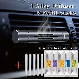 6PCS Car Air Freshener Set - 1 Alloy Vent Clip Diffuser with 5 Solid Scent Refills, Odor Eliminator & Long Lasting Fragrance