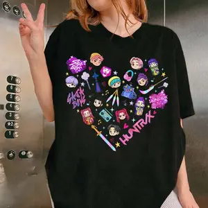 [100% Cotton] Adult Kpop Demon Hunters T Shirt, Kpop Huntrix PIN, Saja Boys Boy Band Tee, Back To School Outfit, Kpop Demon Hunters Merch For , Birthday Gift, Halloween Shirt T-Shirt For Men And Women