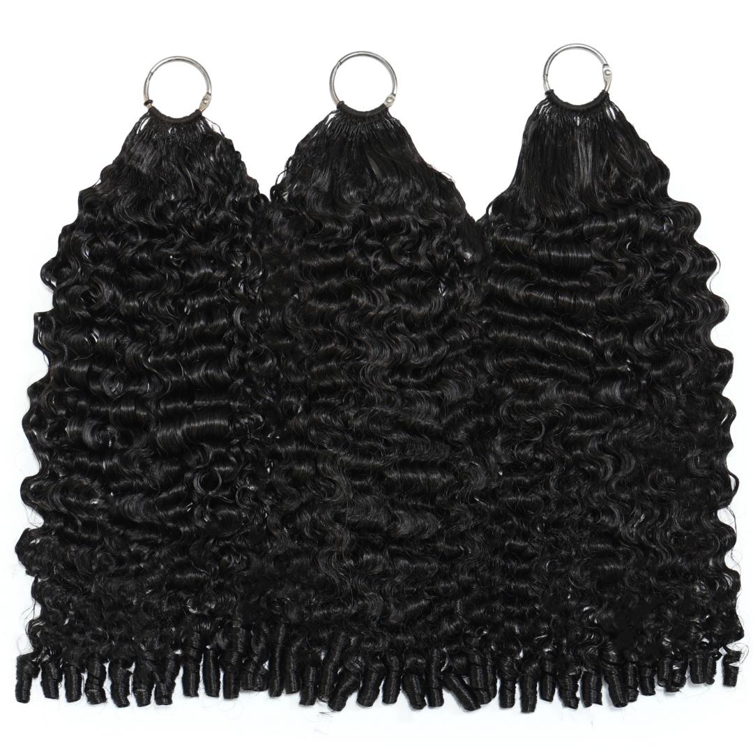 UNice Feather Crochet Hair Black Burmese Curly with Finger Coil Ends Human Hair Extension Invisible Knots Micro Ring Loop Hook & Slay #SpotlightDay#Summervibes