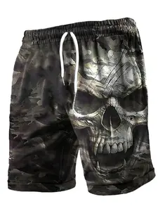 Unique skull print shorts 2025 fashionable breathable beach shorts men's wear, Halloween