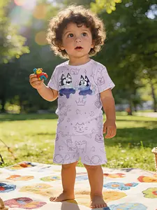 Ballet Bluey & Bingo Dreamy Graffiti Printed Infant Short Sleeve Set, Baby Casual Kids' Wear, T-Shirt Suitable for Daily and Outdoor Sports, 100% Polyester, Perfect Gift for Infants!