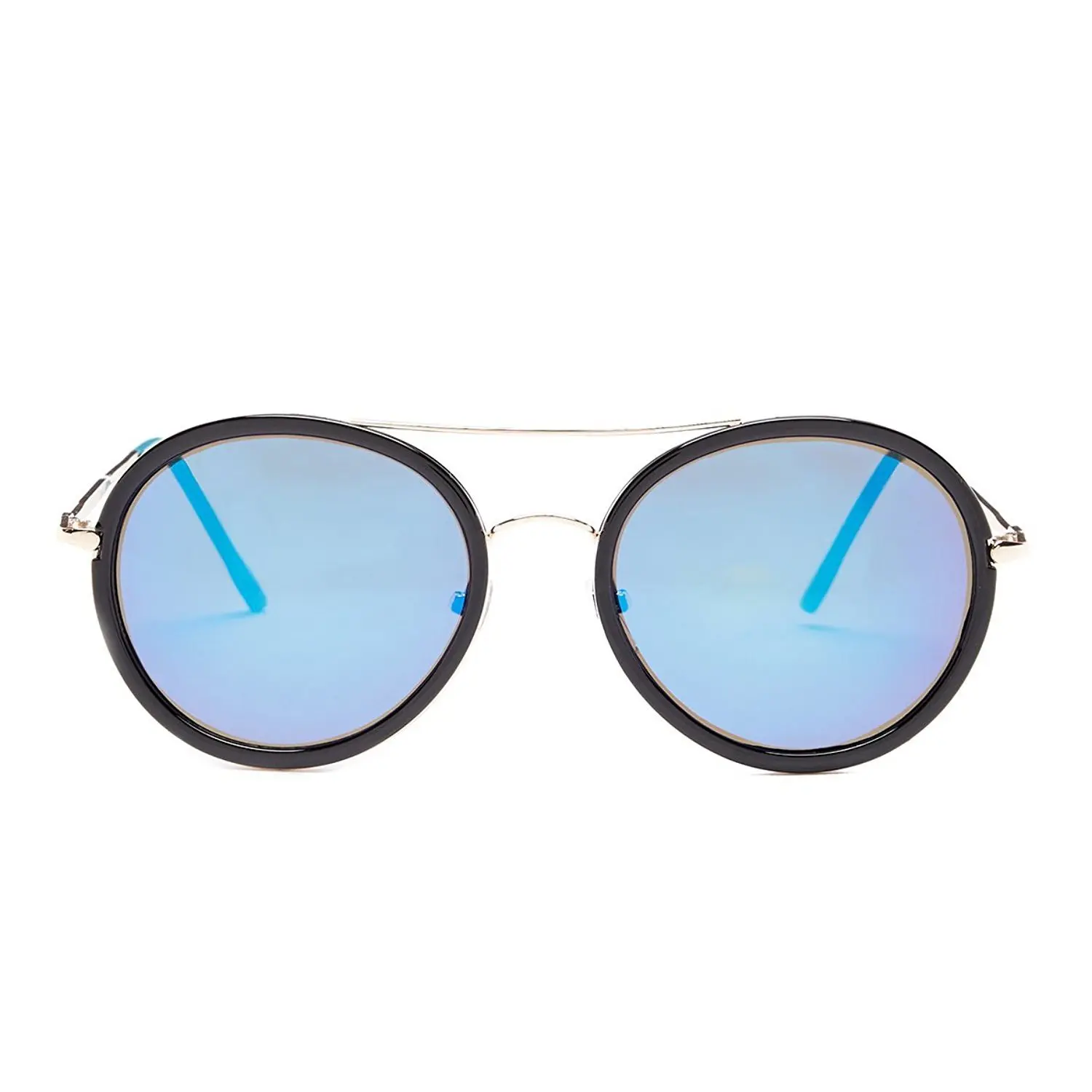 Betsey Johnson Female Vintage Inspired Full Rim Round Sunglasses - Top Bar Frame, Modern Appeal Blue Gradient Lenses