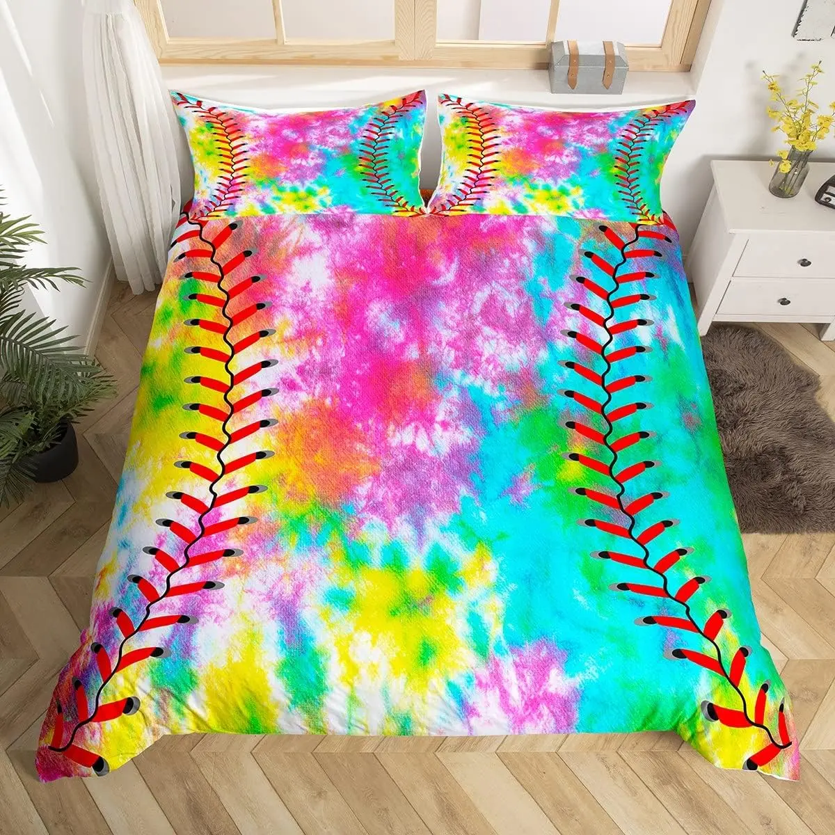 Feelyou 3D Print Baseball Softball Duvet Cover Set - Comfy Bedding, Breathable Duvet, Decorative Bedding with Colorful Tie-Dye Rainbow Design, Multiple Sizes Bedspread Cover (No Comforter), Comfy Bedding Set, Breathable Duvet Set