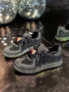New Fashion Summer Rhinestone Mesh Breathable Thick Sole Sneakers, Breathable Bow Casual Board Shoes, All Seasons PU Leather