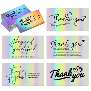 50pcs/pack 9*5cm laser rainbow thank you card gift packaging thank you card Positive Message Card