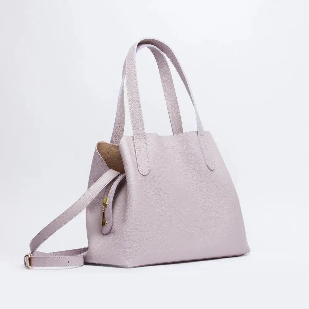 Women's Structured Classic Tote Bag, Argentinian Pebbled Leather Lilac Handbag for Casual Daily Use