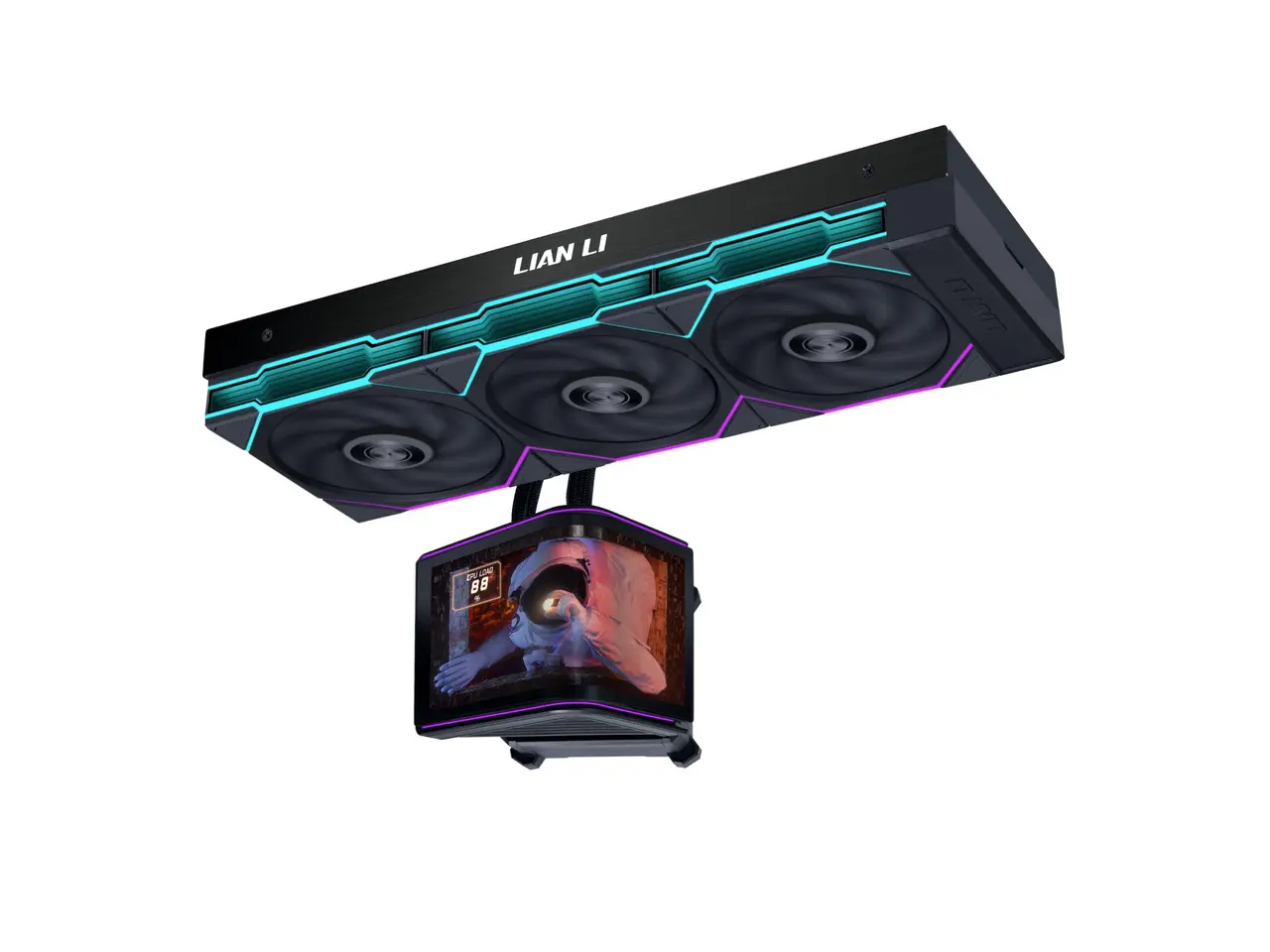 Lian Li Hydroshift II OLED Curved 360TL RGB Liquid CPU Cooler - 360mm AIO - 3x120mm TL Fans - Adjustable 6.67" Screen - 3D Animation Effects - Low Noise - LGA 1851/1700, AMD AM5/4-Black (HS2OLDC36TB)