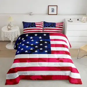 American Flag Luxury Bedding Set,Camouflage USA Flag Comforter Set,Army Camo Flag Comforter,Super Soft Microfiber Comfortable Bedding