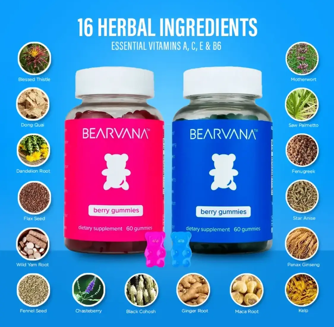 All-In-One Women's Wellness Gummies Combo Pack | 16 Herbal Ingredients + Vitamins A, C, E & B6 | The Daily Gummies Worth the Hype | Berry Flavor | One Monthy Supply | 120 Gummies