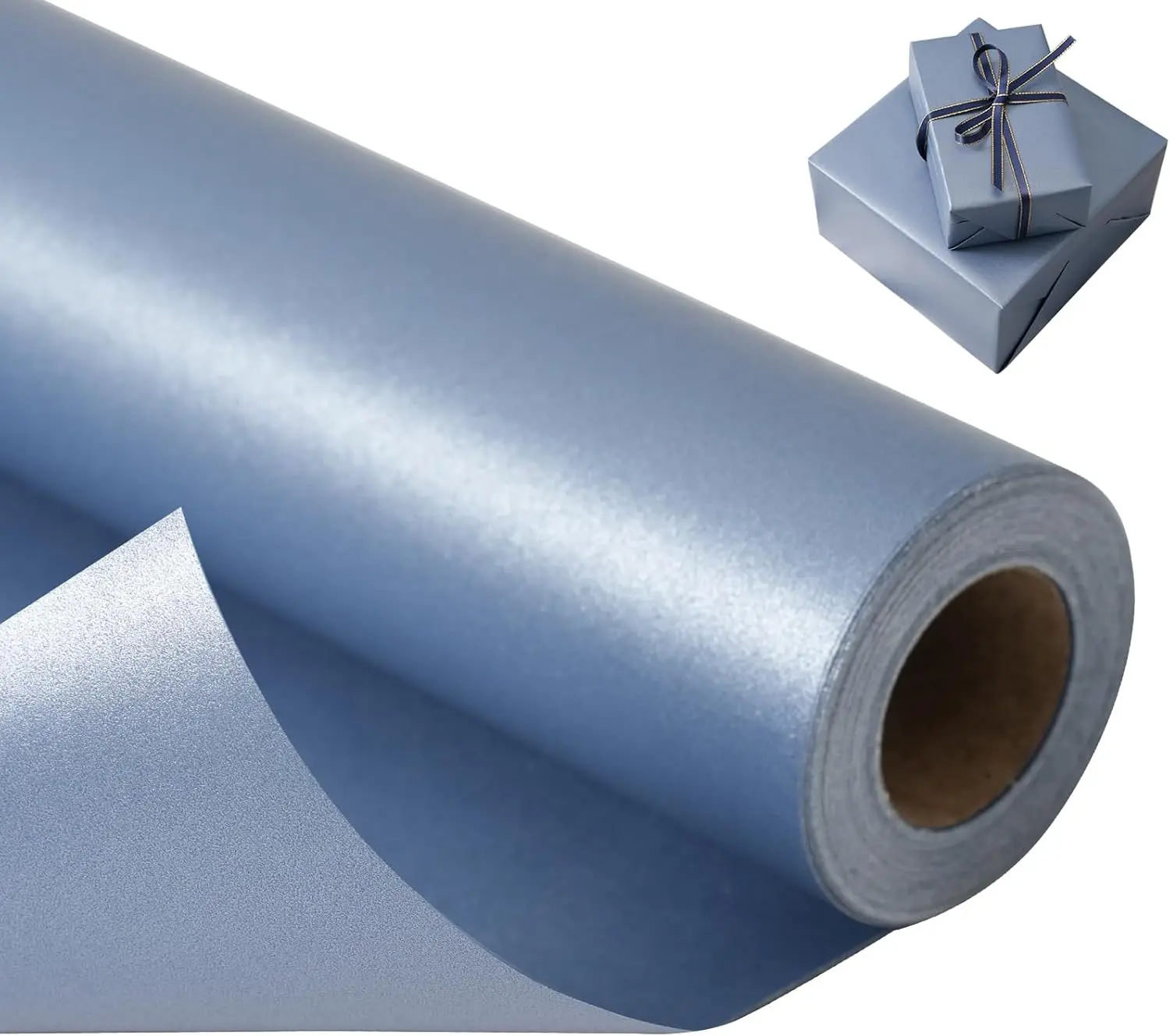 Matte Navy Blue Wrapping Paper - Reversible Pearly-Lustre  Wrap Paper  for Wedding, Valentine's Day, Birthday, Christmas, Father's Day - Mini Roll, 17 Inches X 32.8
