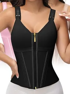 Waist Shapewear for Women with Bra Tummy Control Waist Trainer Corset for Women Clip and Zip Waist Trainer Girdle Workout Shapewear with Adjustable Shoulder Strap Solid Color Adjustable Shoulder Strap Shapewear Tops
