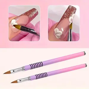 2pcs/set 3D Acrylic Nail Brush Liquid Powder Carving Extension Building Pen, Designs Manicure Nail Art Tip Flower Drawing Tools