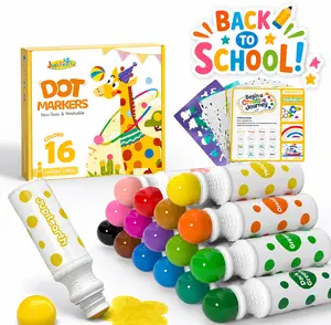 【Buy 1 Get 1】16-Color Washable Non-Toxic Dot Markers for Toddlers - Colorful Precision Pens, 120 PDF & 24 Printed Kids Learning Materials, 2 Stencils, Washable Ink, Preschool Arts & Crafts Toddler Gifts summerwins back to school shopping