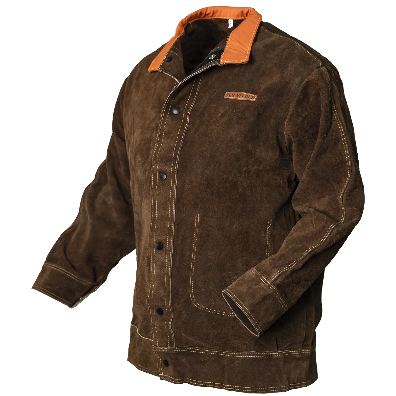 YESWELDER Heavy Duty Split Cowhide Leather Welding Jacket | Heat Flame Resistant Welder Coat for Men & Women | Work Safety Vest with Cotton Lining