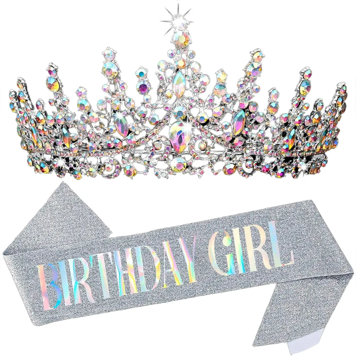  BIRTHDAY GRIL Birthday Sash for Women Tiaras Happy Decorations Set Rhinestone Headband Sashes Hair Accessories Glitter Crown for Party Supplies