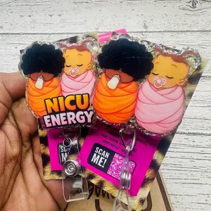 NICU Energy Nurse Badge Reel, Glitter Acrylic ID Holder for Healthcare Workers