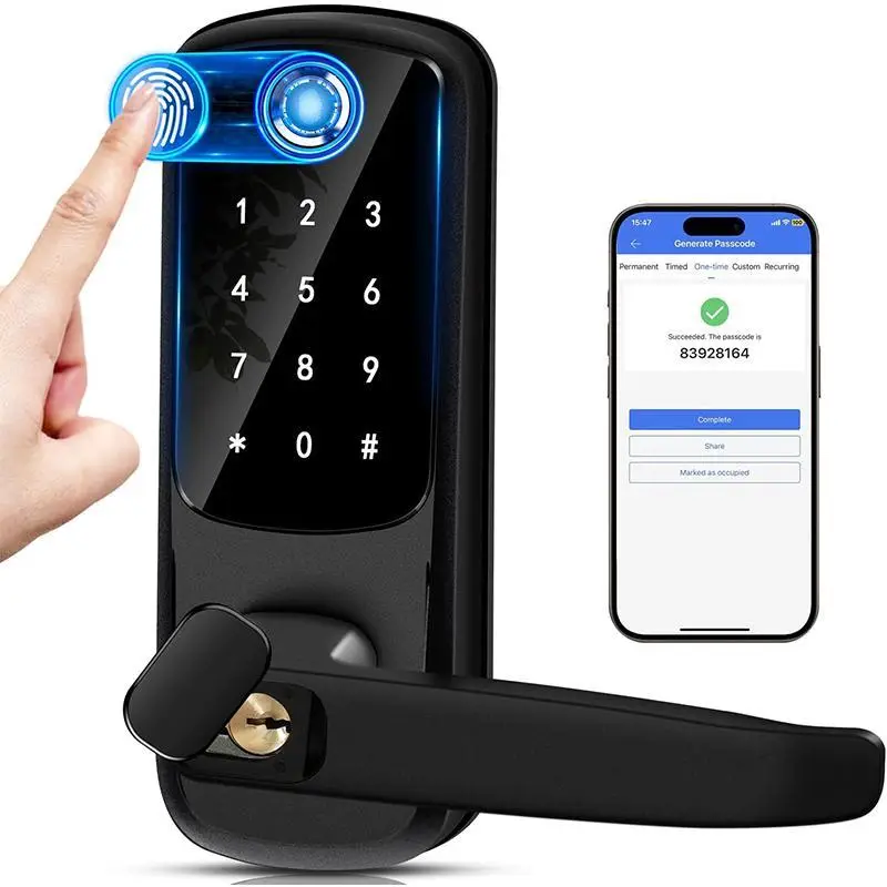 EUERTE 5 in 1 Smart Door Lock with Handle, Digital Display, Keyless Entry, Suitable for Hotels, Offices, Homes, Room Accessories & Gifts Springtok Fat