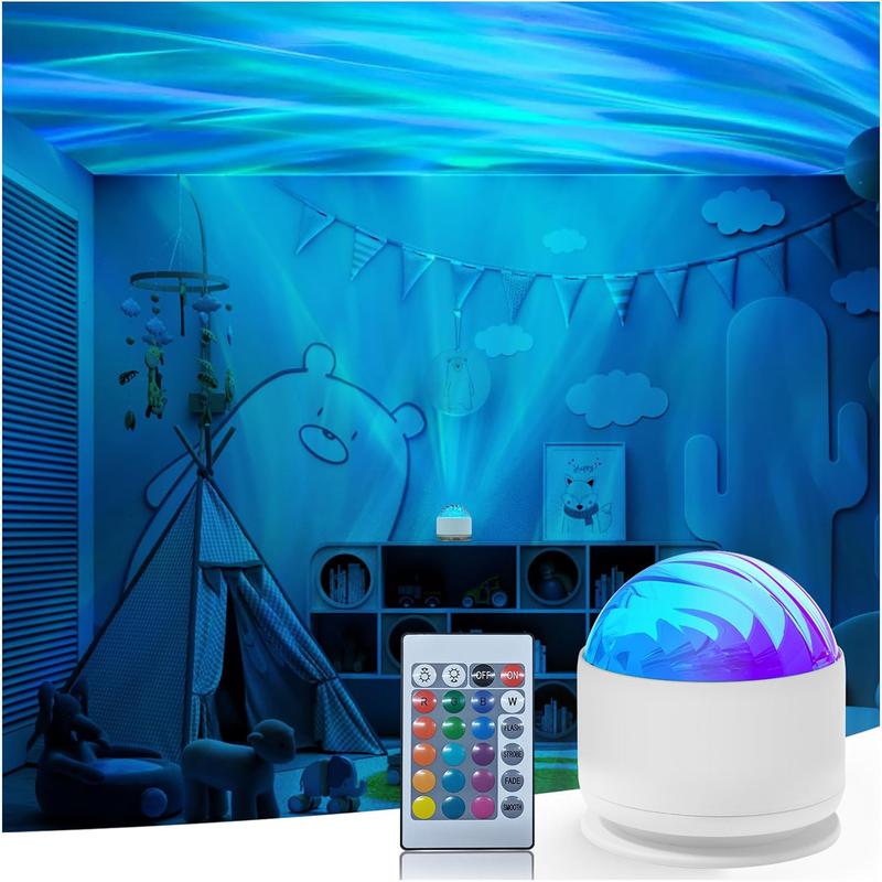 Aurora & Water Ripple 2-in-1 Projector Light – 16 Color LED Atmosphere Lamp with Remote, USB-Powered Night Light for Bedroom, Parties & Relaxation Modern Mood Lighting Rgb Lighting Effects Halloween Decor Christmas Gift