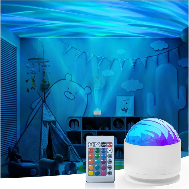 Aurora & Water Ripple 2-in-1 Projector Light – 16 Color LED Atmosphere Lamp with Remote, USB-Powered Night Light for Bedroom, Parties & Relaxation Modern Mood Lighting Rgb Lighting Effects Halloween Decor Christmas Gift