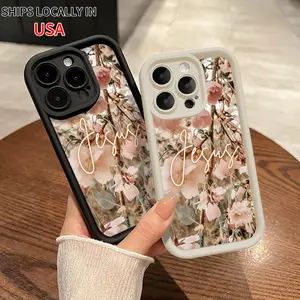 Jesus Flower Vintage Pattern Phone Case for iPhone 16 15 14 Pro Max 13 12 11 XR XS Plus Shockproof Full Camera Protection Durable slim Silicone Cover Multicolor
