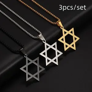 Star Of David Necklace For Men Women,3 Pack Dainty Pendant Necklace  Stainless Steel Jewish Jewelry, Pendant Necklace Simple Necklaces Everyday Jewelry for Women