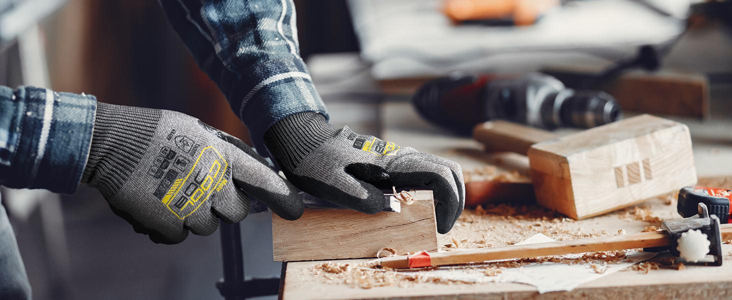 COOLJOB 1/3/12 Pairs A5 Cut Resistant Gloves , Nitrile Rubber Dipped Safety Work Gloves for Men, Knife Proof with Grip Coating