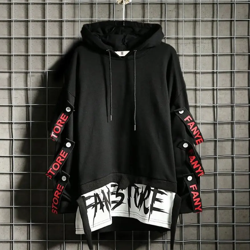 Hoodies For Men With Designs Casual Hooded Sweatshirt Hip-Hop Drawstring Pullover Techwear Steetwear Letter Print Top Patchwork Long Sleeve Blouse Tracksuits Sweatshirt