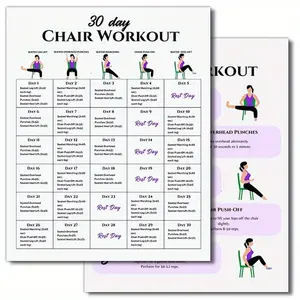 30-Day Chair Exercise Program Set, Chair Yoga Manual, Workout Guide, Fitness Challenge, Summer Plan, 2 Pack 8x10 Unframed Wall Art Prints