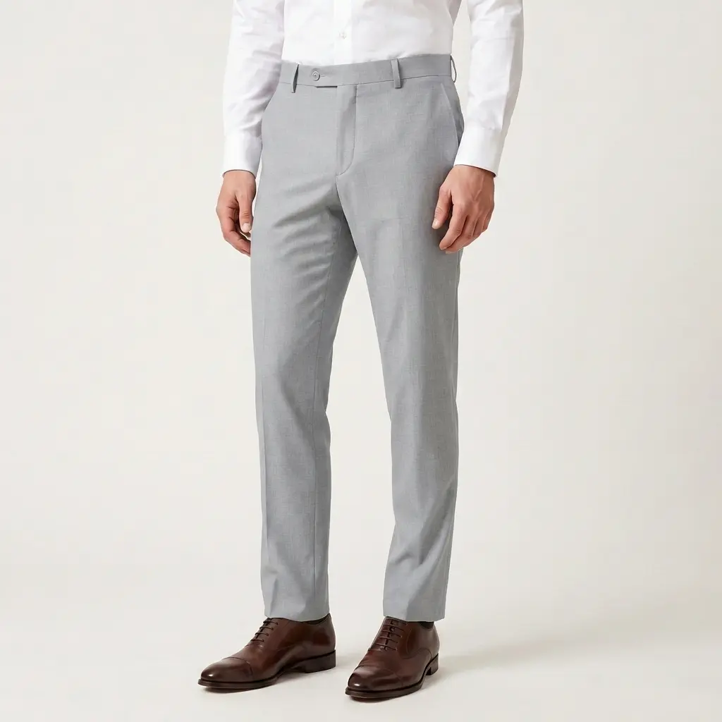 Elevate your entire look with one versatile piece — these tailored light silver gray trousers go with everything, from dress shirts to casual polos