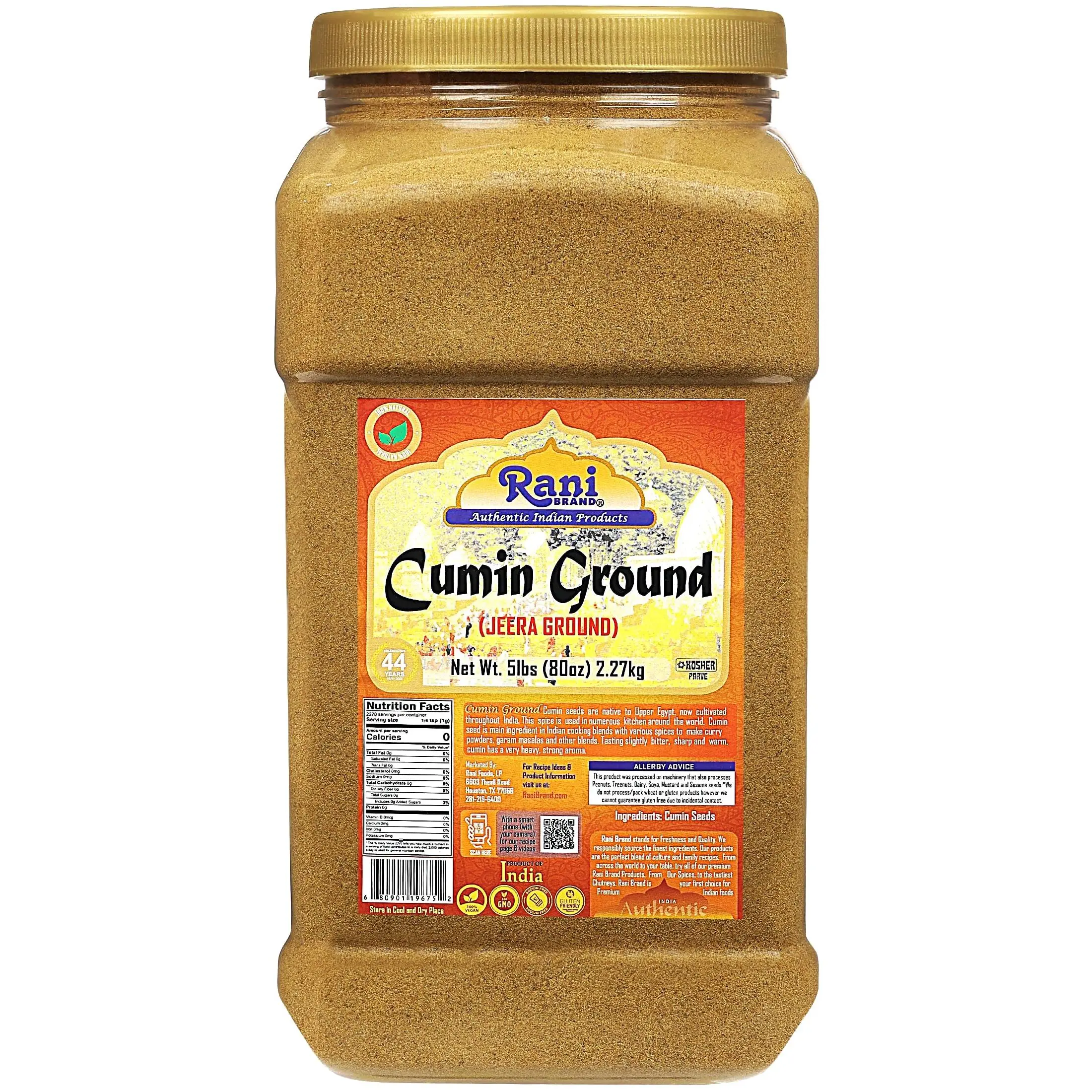 Rani Cumin Powder Spice (Jeera) 80oz (5lbs) 2.27kg Bulk PET Jar~All Natural, Salt-Free | Vegan | No Colors | Gluten Friendly | NON-GMO | Kosher | Indian Origin