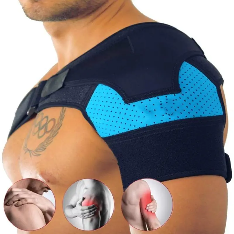 Adjustable Breathable Sports Shoulder Brace with Ice Pack and Pressure Pad, Unisex Left/Right Shoulder Support for Sports Protection
