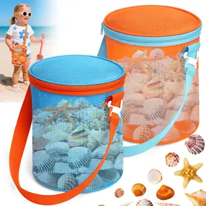 Large Mesh Beach Bag for Kids,3Pack Drawstring Sand Beach Toy Bag, Mesh Backpack for Beach, Shell Bags for Beach, Toddler Beach Essentials, Toy Not Included