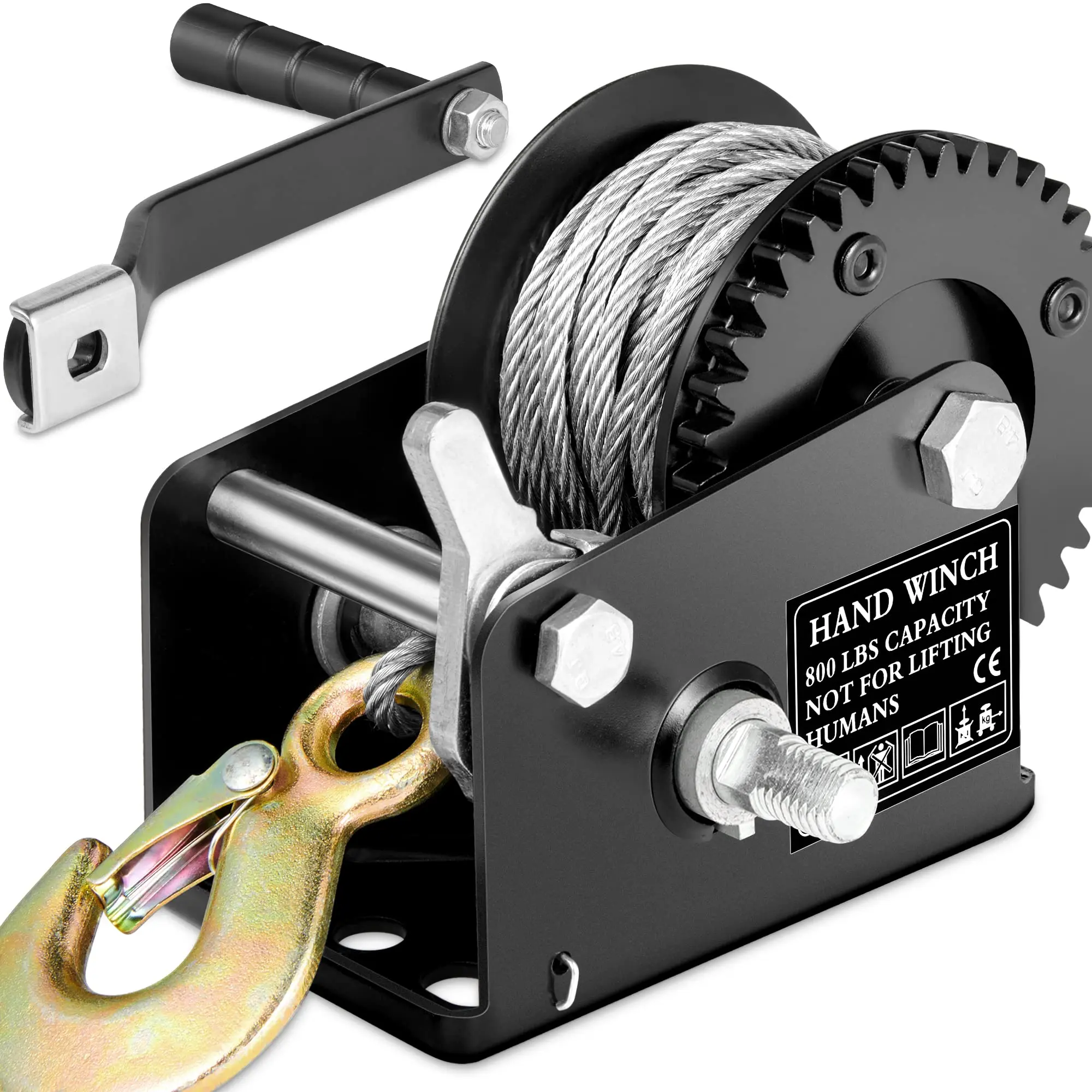 800lbs Heavy-Duty Boat Trailer Hand Winch with 26FT Steel Cable, Anti-Slip Handle, Safety Hook for Boat Tow, Marine Use, Outdoor Applications
