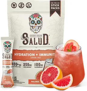Salud 2-in-1 Hydration Packets + Immunity Electrolytes Powder, Paloma - Agua Fresca Drink Mix, Elderberry, Dairy & Soy Free, Non-GMO, Gluten Free, Vegan, Low Calorie, 1g Sugar