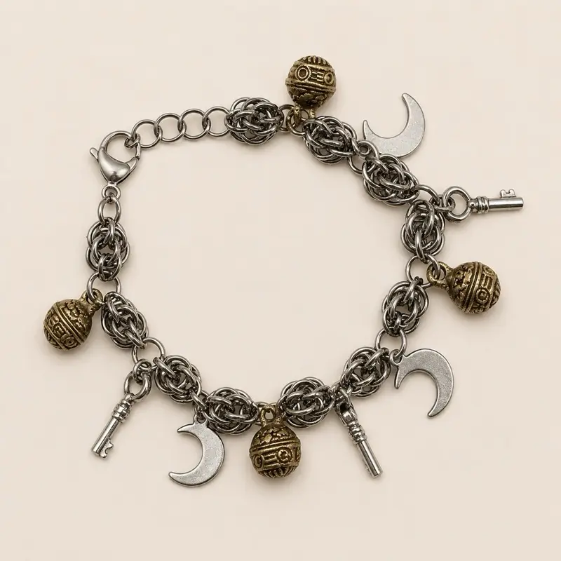 Moon talisman- witches protection charm bracelet- sweetpea chainmail bracelet