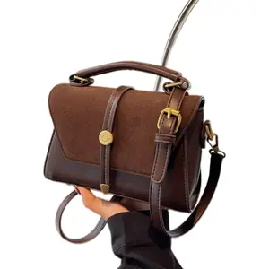 Suede Paneled Women’s Work Bag ，Minimalist Luxe Small Square Bag，Unique Design Versatile Crossbody Bag，Matte Textured Vintage Top-Handle Shoulder Bag – Ideal for Work, Daily Outings, Beach & Shopping