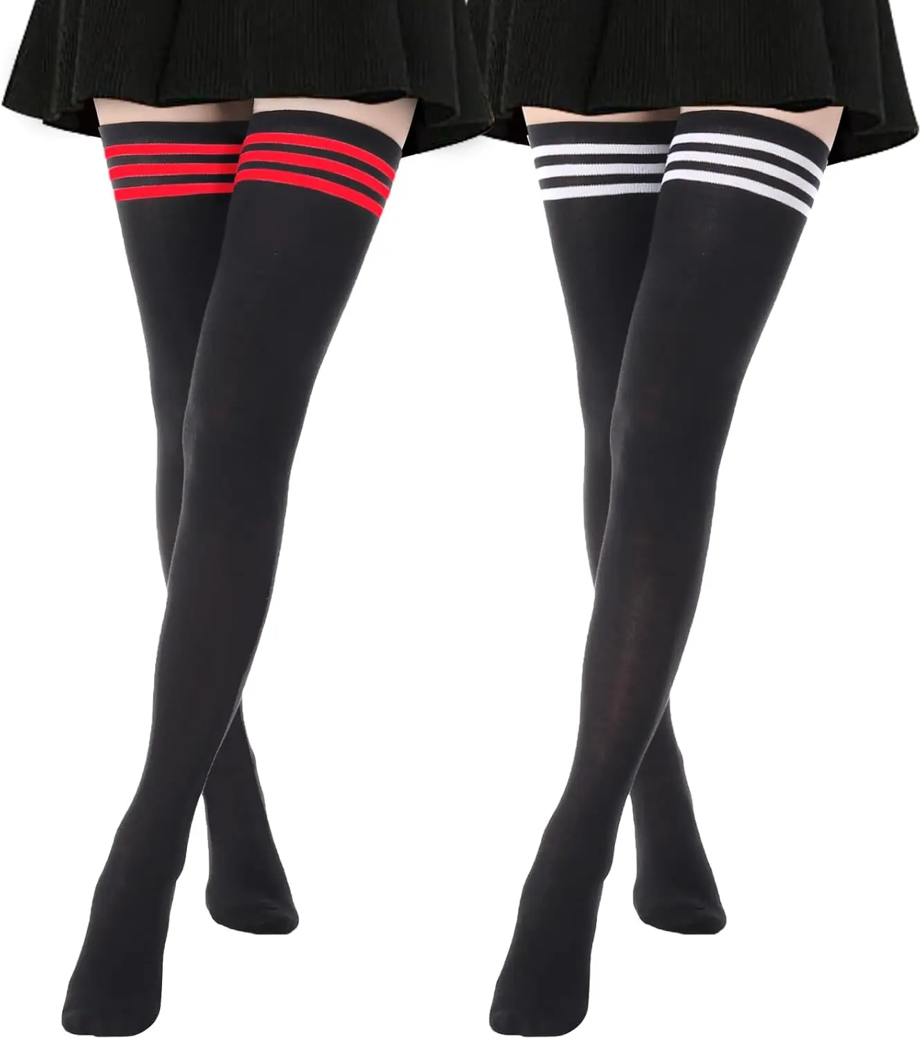 AQOKKA Extra Long Thigh High Socks for Women Striped Over Knee Thigh Socks Long Boot Thigh High Stockings Leg Warmers