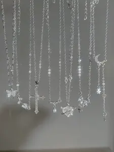 5 Piece Y2K Style Cute Fashion Elegant Vintage Women's Necklace Set, Heart Butterfly Water Drop Bow Star Moon Cross Pendant Multi-Layer Necklace, High End Necklace