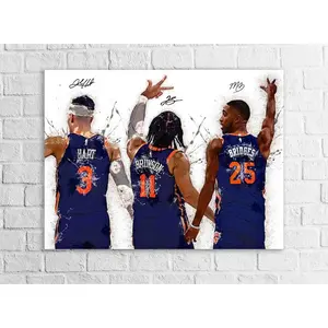 Jalen Brunson, Mikal Bridges, Josh Hart, NY Knicks, Canvas Wrap or Museum-Quality Poster Print, Fine Art, Man Cave, Office or Dorm Room