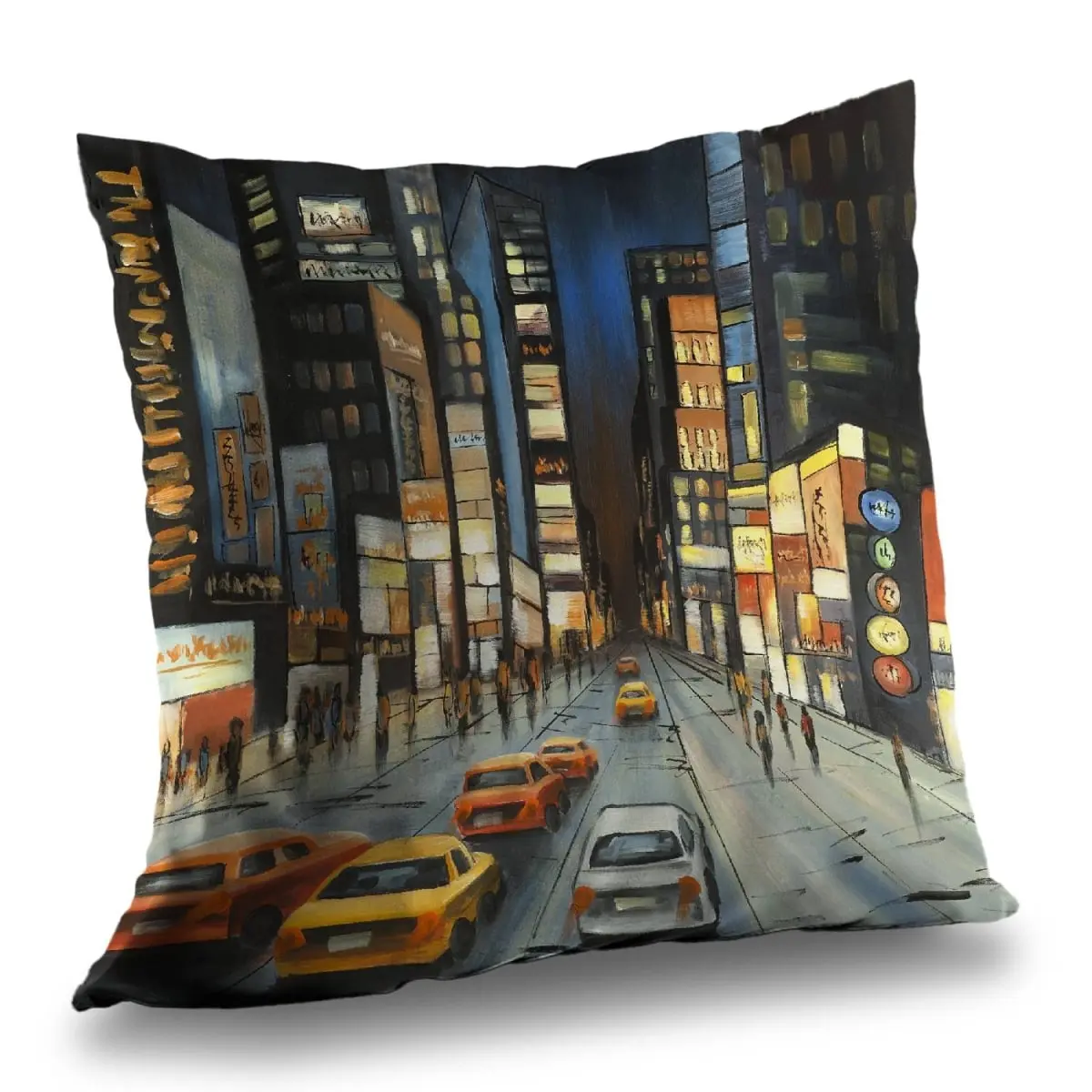 360 Stand Yellow Poly Twill Throw Pillow - 14x14 in., Urban Living Home Decor Accent, Times Square View Design, 14-Inch Standard Pillows, Illustrated Standard Pillows