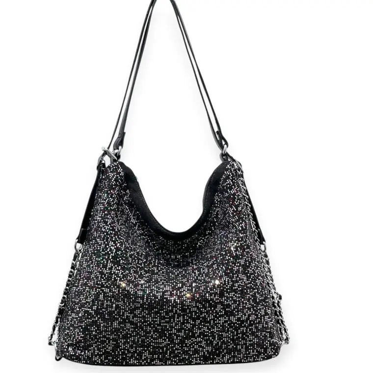 Multicolor Rhinestone Handbag | Sparkly Crystal Shoulder Bag with Chain Detail