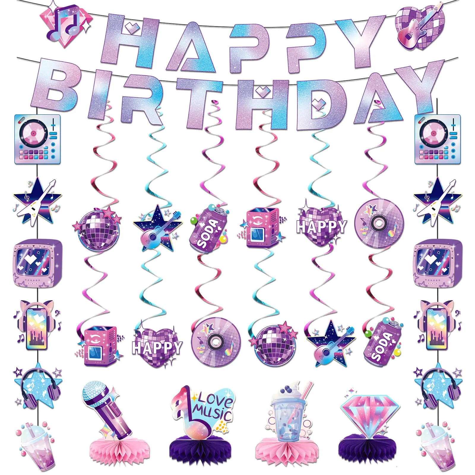K-pop birthday party decorations, K-pop singer “Happy Birthday” banners, hanging swirl streamers, magical honeycomb centerpieces—music party supplies for K-pop fan gatherings and baby showers Ornaments Set,back to school,back to school haul